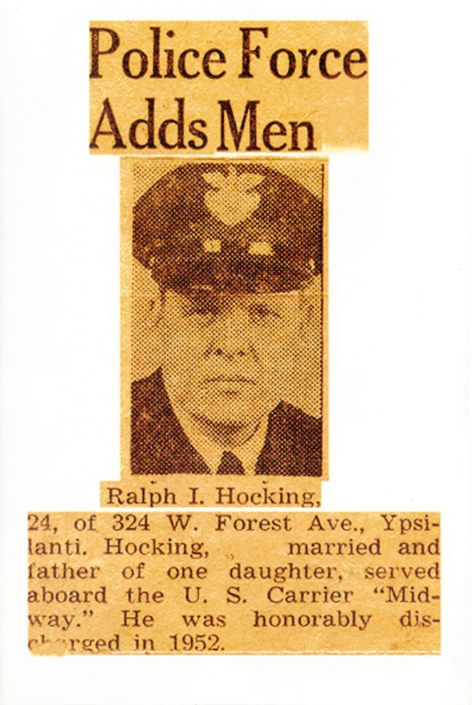 Cover of the Ralph Hocking Work DVD: a newspaper clipping, “Police Force Adds Men”, with a photo of Ralph I. Hocking in uniform