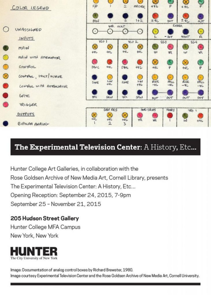 Invitation to The Experimental Television Center: A History, Etc. at Hunter College Art Galleries, September 25 to November 21, 2015