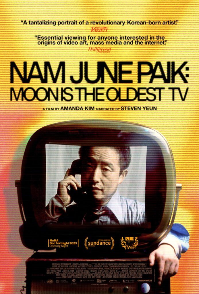 Poster for Amanda Kim's film Nam June Paik: Moon Is the Oldest TV, narrated by Steven Yeun